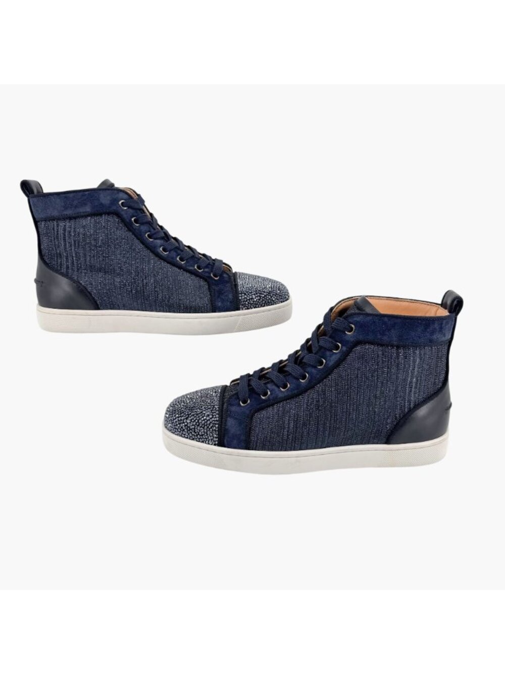 Christian Louboutin Louis Strass Sneaker Size 39 US 9 Navy Blue High Top Crystal - Picture 7 of 14
